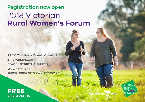 Invitation to register for Rural Women's Forum - two women walking in field
