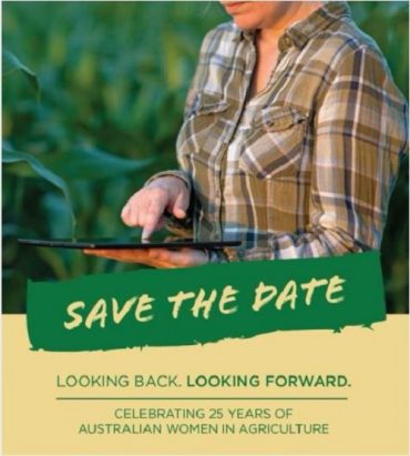 Save the date reminder for Australian Women in Agriculture conference - rural woman on ipad