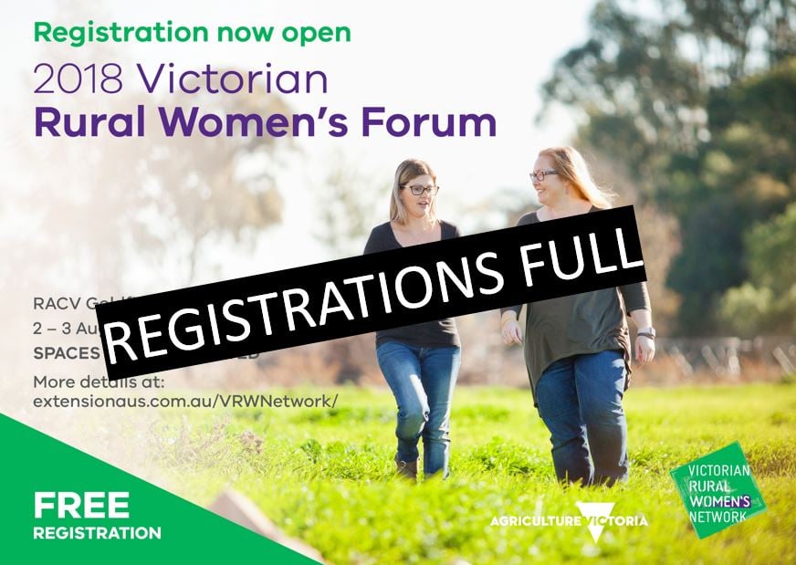 Rural Women's Forum flyer showing registrations full