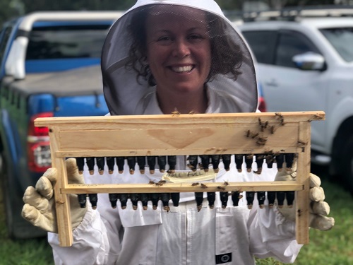 2019 Victorian AgriFutures Rural Women's Award winner Claire Moore with her first queen bee grafts