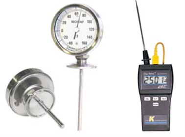 Photos of a bimetal thermometer and a digital thermocouple thermometer.