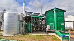 Biomass boiler and buffer tank at Meredith Dairy