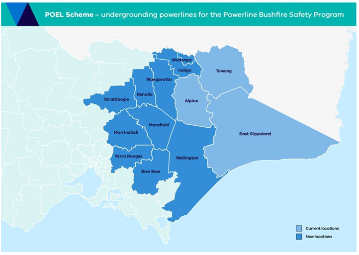 Map showing the areas where the grants are available for undergrounding of powerlines