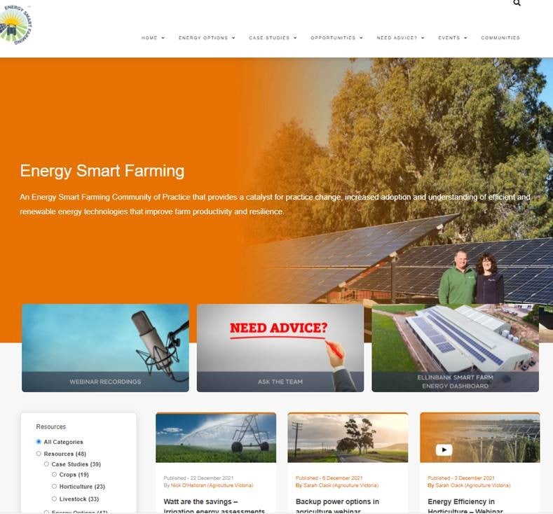 The Energy Smart Farming landing page