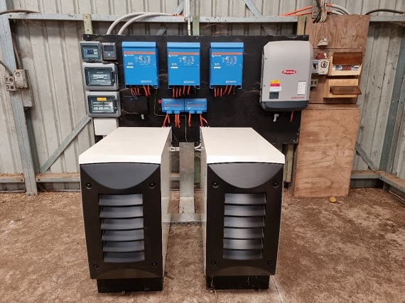 flow batteries and electrics in farm shed 