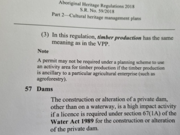 Snippet of regulations sent by First Peoples State Relations to the landowners