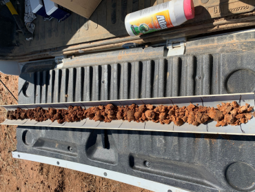 Soil core from the Bangerang paddock, which highlights a gradual change in soil characteristics down the profile.