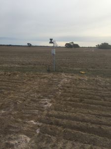 Weather station and telemetry unit of the Lawloit soil moisture monitoring site located on the fence line between two paddocks.