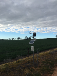 Weather station and telemetry unit of the Speed soil moisture monitoring site located on the fence line between two paddocks.