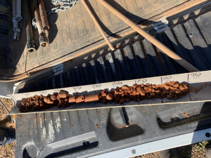 Soil core from the Raywood East paddock, which highlights a gradual change in soil characteristics down the profile.