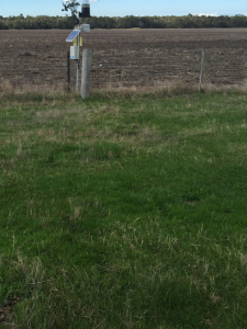 Weather station and telemetry unit of the Gifford soil moisture monitoring site located on the fence line between the pasture paddock and cropping paddock.
