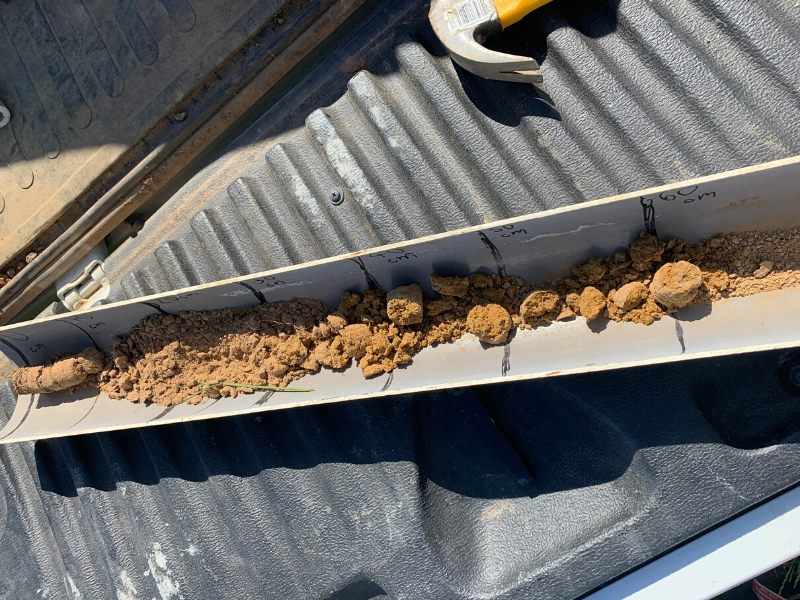 Soil core from the Greta paddock, which highlights a gradual change in soil characteristics down the profile.