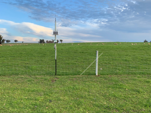 Weather station and telemetry unit of the Gifford soil moisture monitoring site located on the fence line between two paddocks.