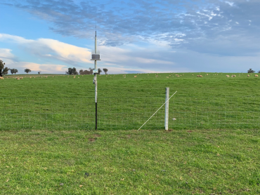 Weather station and telemetry unit of the Gifford soil moisture monitoring site located on the fence line between two paddocks.